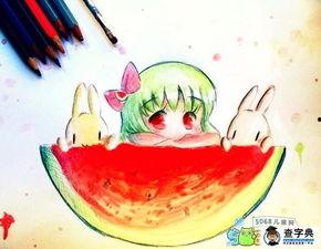 吃瓜创意绘画,创意绘画中的夏日风情